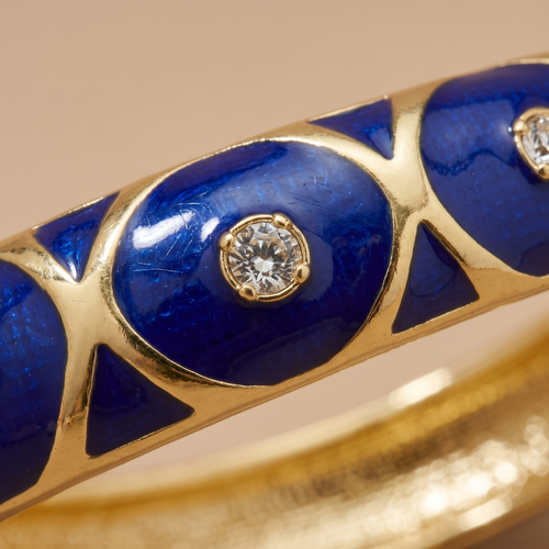 Cobalt blue enamel crystal gold bangle - alternate view