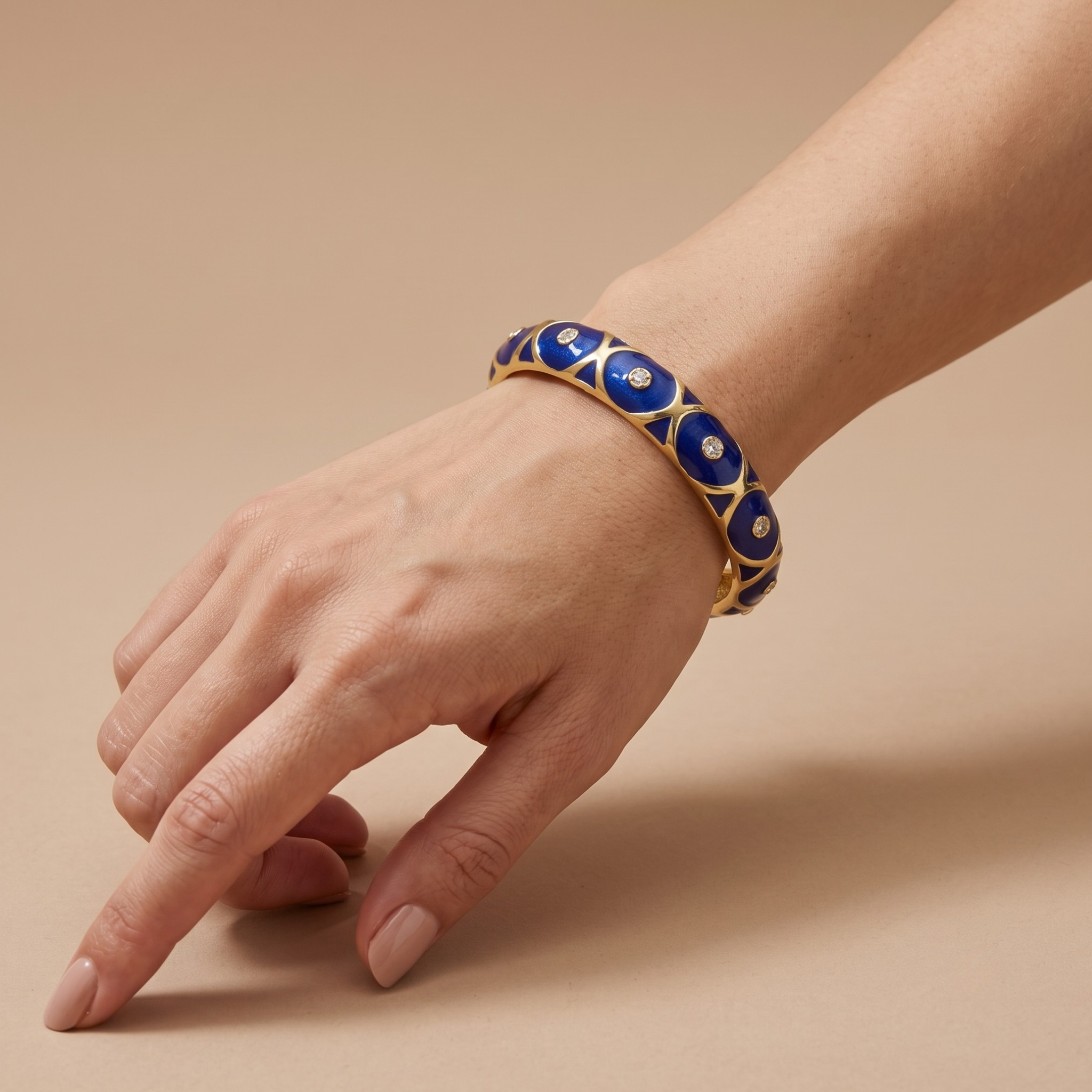Cobalt blue enamel crystal gold bangle - additional view