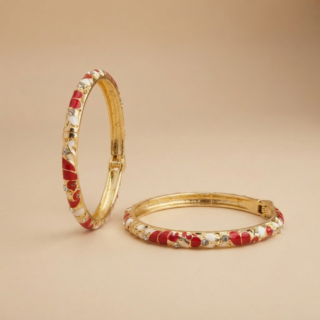 Red & White Enamel Pebble Bangle