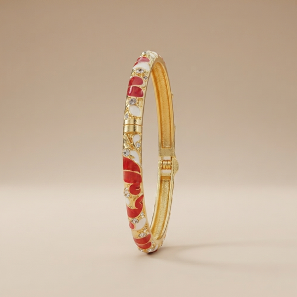 Red & White Enamel Pebble Bangle