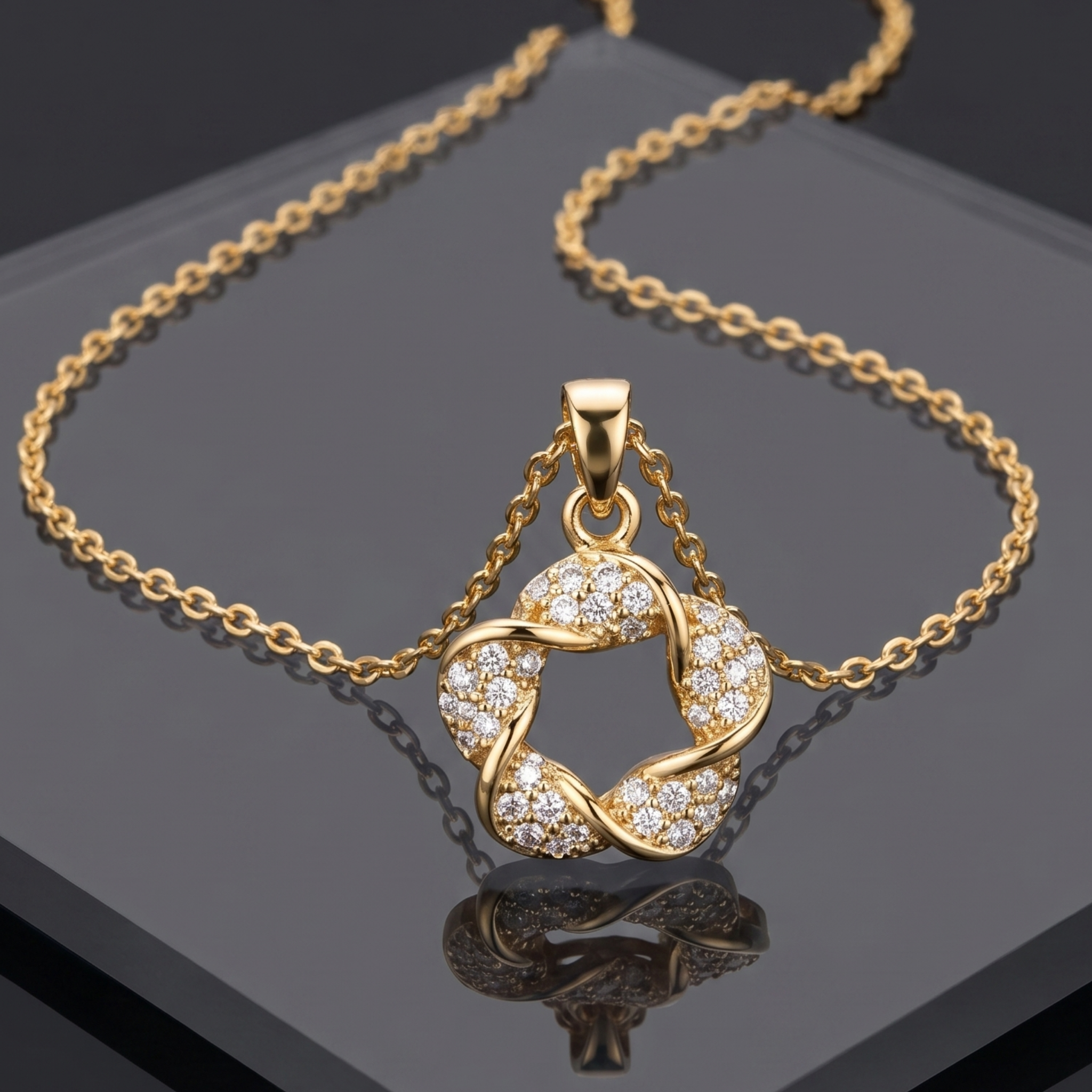 Eternity Twist Pavé Pendant Necklace in Gold