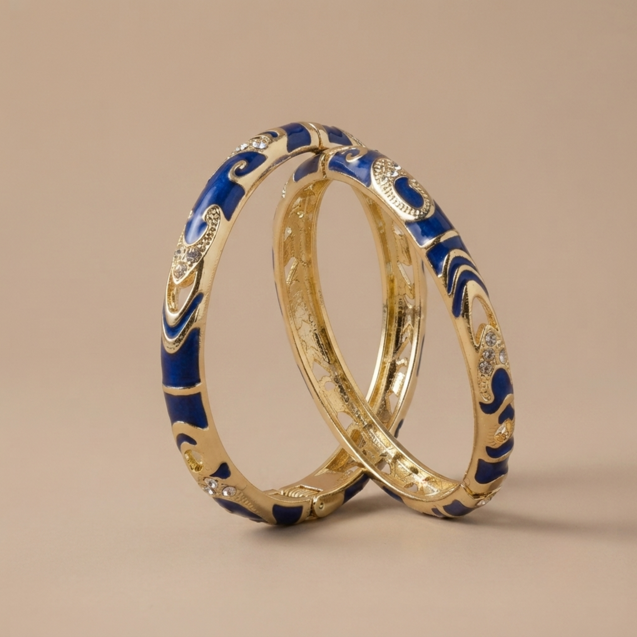 Royal Blue Enamel Pavé Scroll Bangle Pair