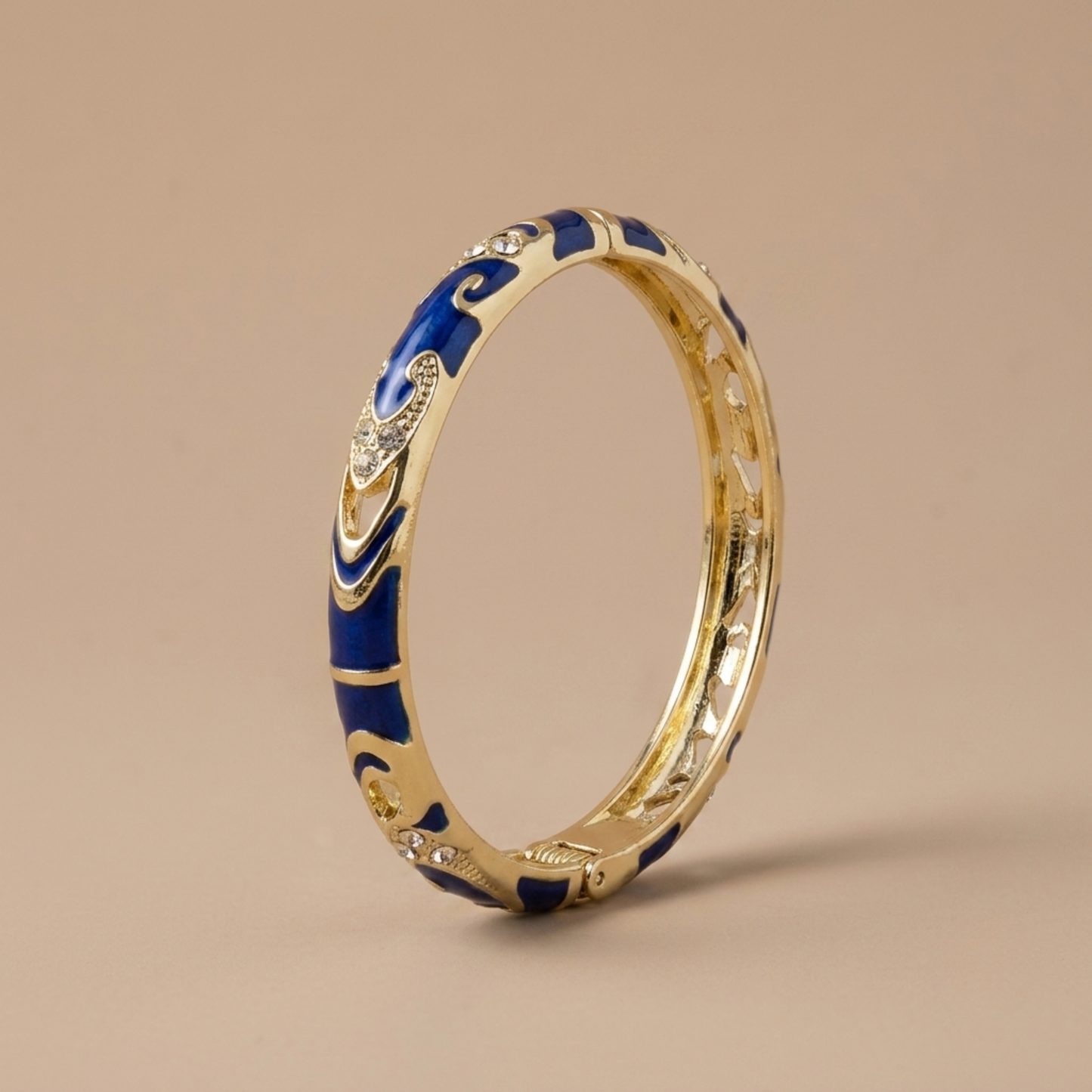 Royal Blue Enamel Pavé Scroll Bangle Pair