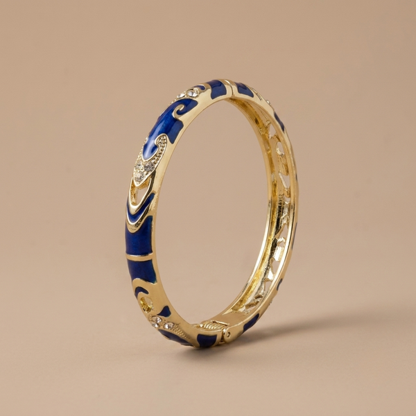 Royal Blue Enamel Pavé Scroll Bangle Pair