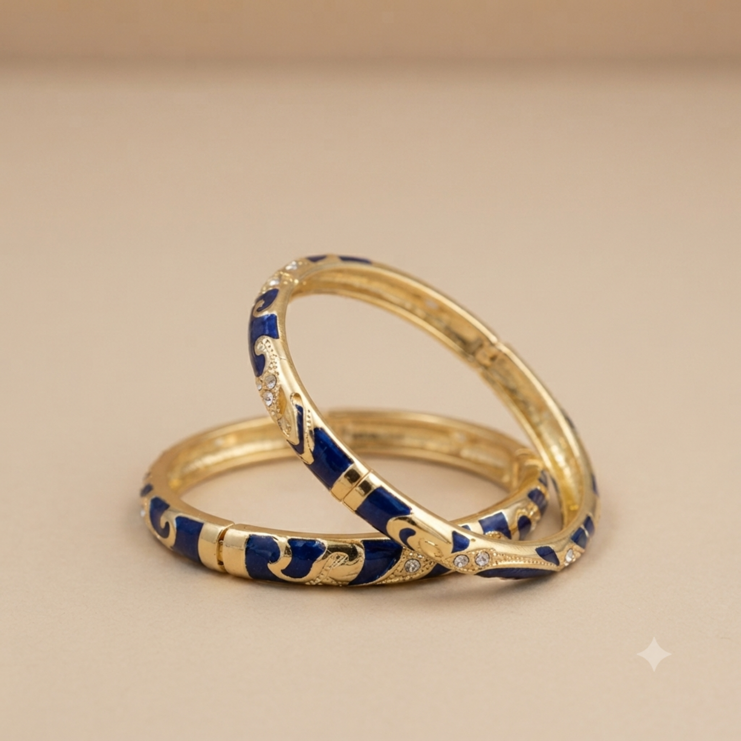 Royal Blue Enamel Pavé Scroll Bangle Pair