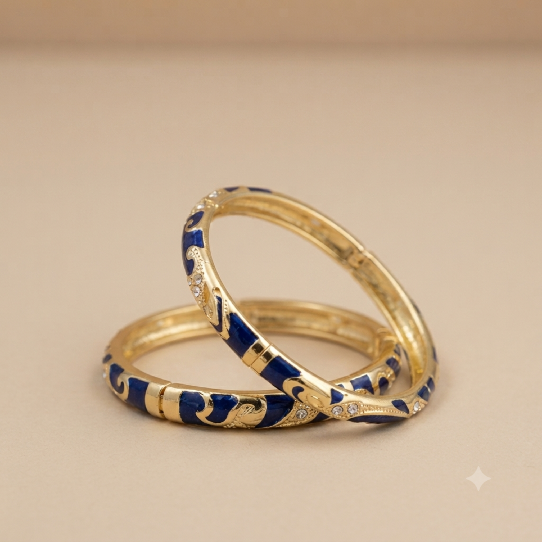 Royal Blue Enamel Pavé Scroll Bangle Pair
