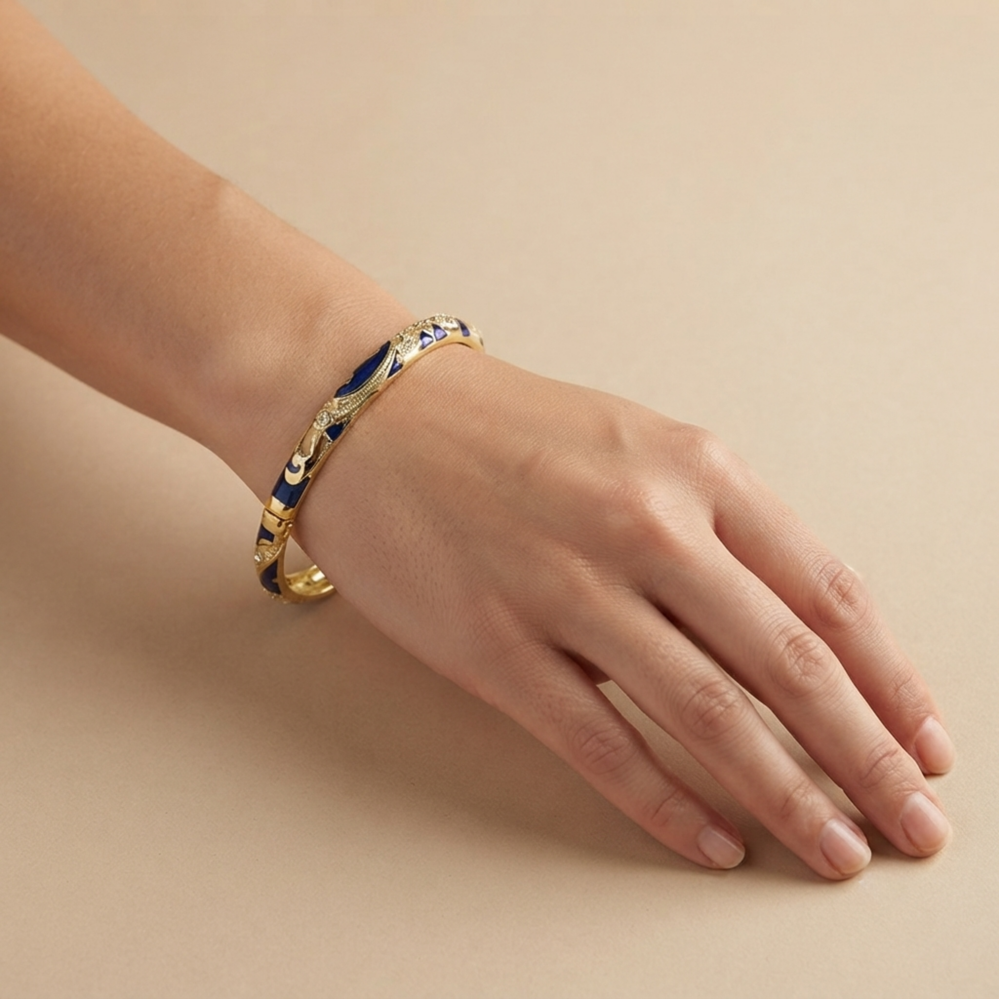 Royal Blue Enamel Pavé Scroll Bangle Pair