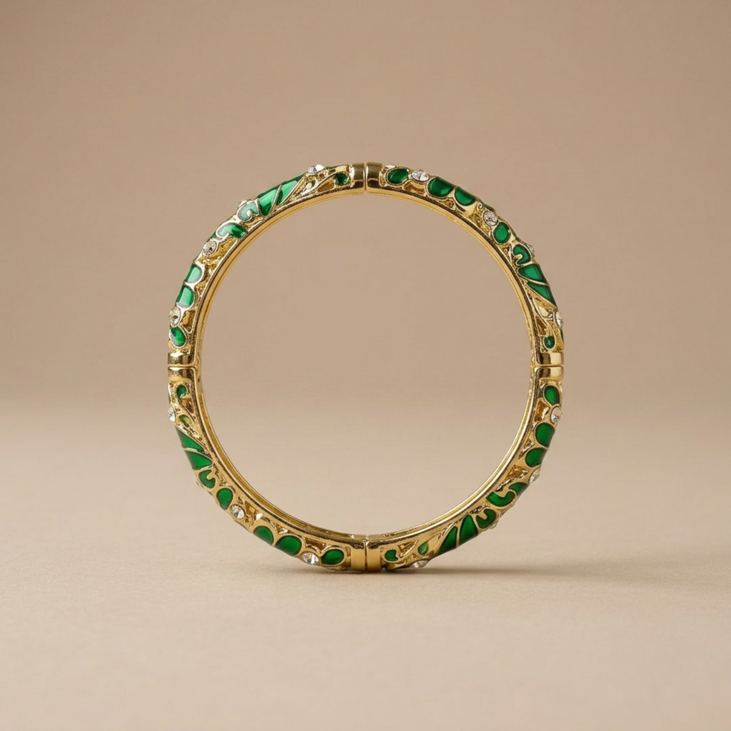 Emerald Enamel Paisley Bangle
