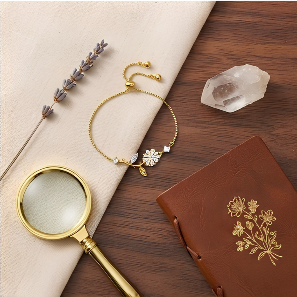 Elegant Floral Design Adjustable Gold-Plated Bracelet with Sparkling Cubic Zirconia Stones