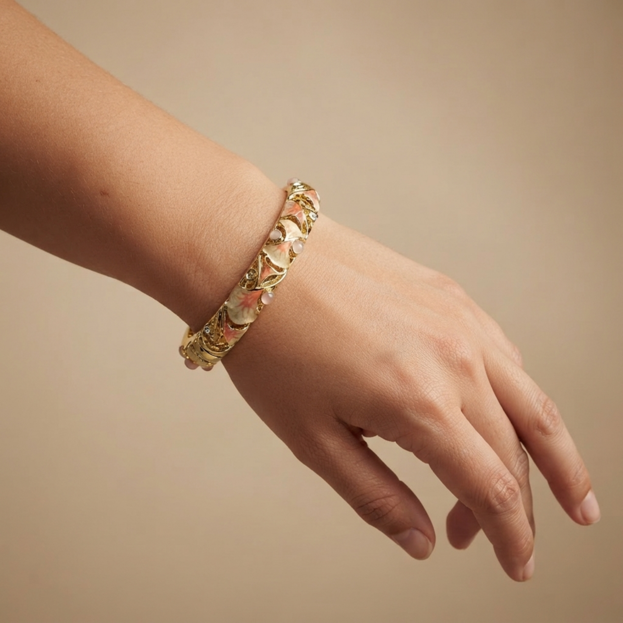 Cream & Pink Filigree Bangle