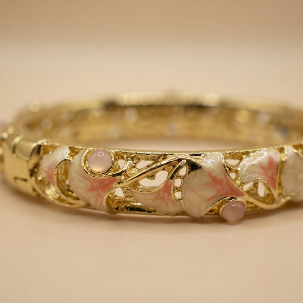 Cream & Pink Filigree Bangle