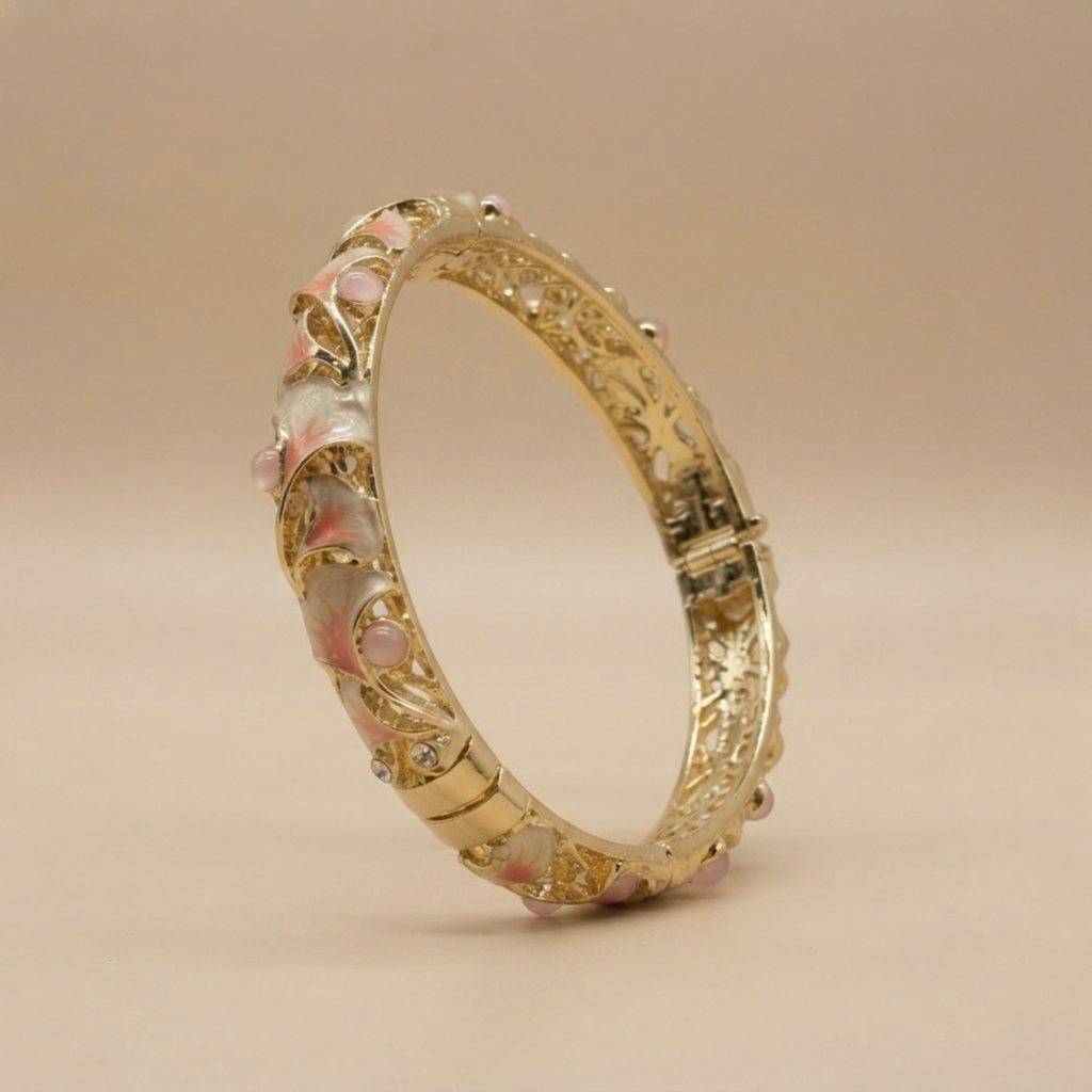 Cream & Pink Filigree Bangle