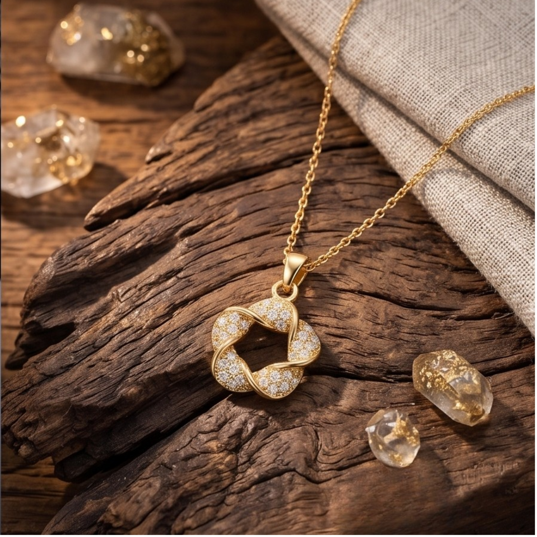 Eternity Twist Pavé Pendant Necklace in Gold