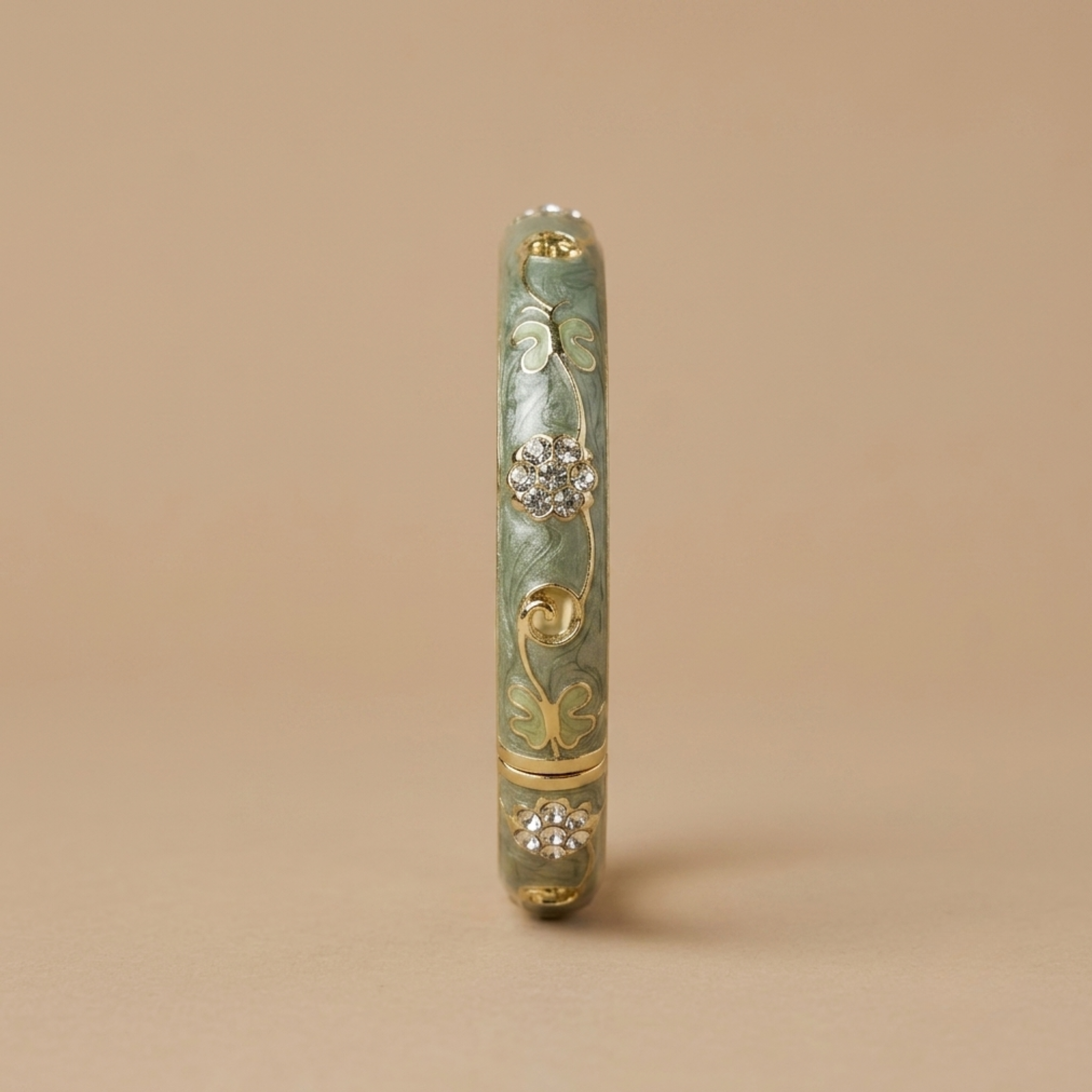Sage green enamel floral vine gold bangle - alternate view